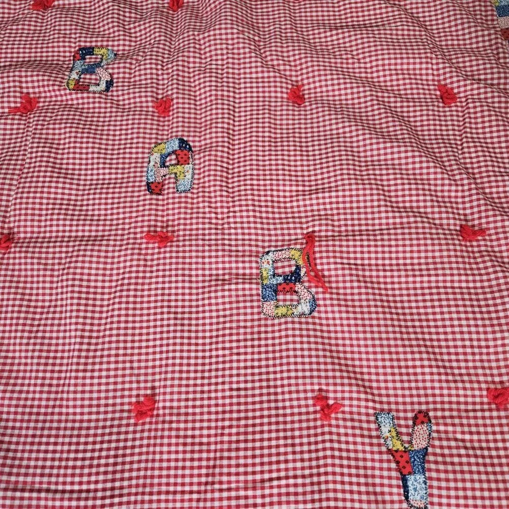 Handmade Baby Quilt Crib Red Gingham Patchwork BABY Applique Reversible 44x37